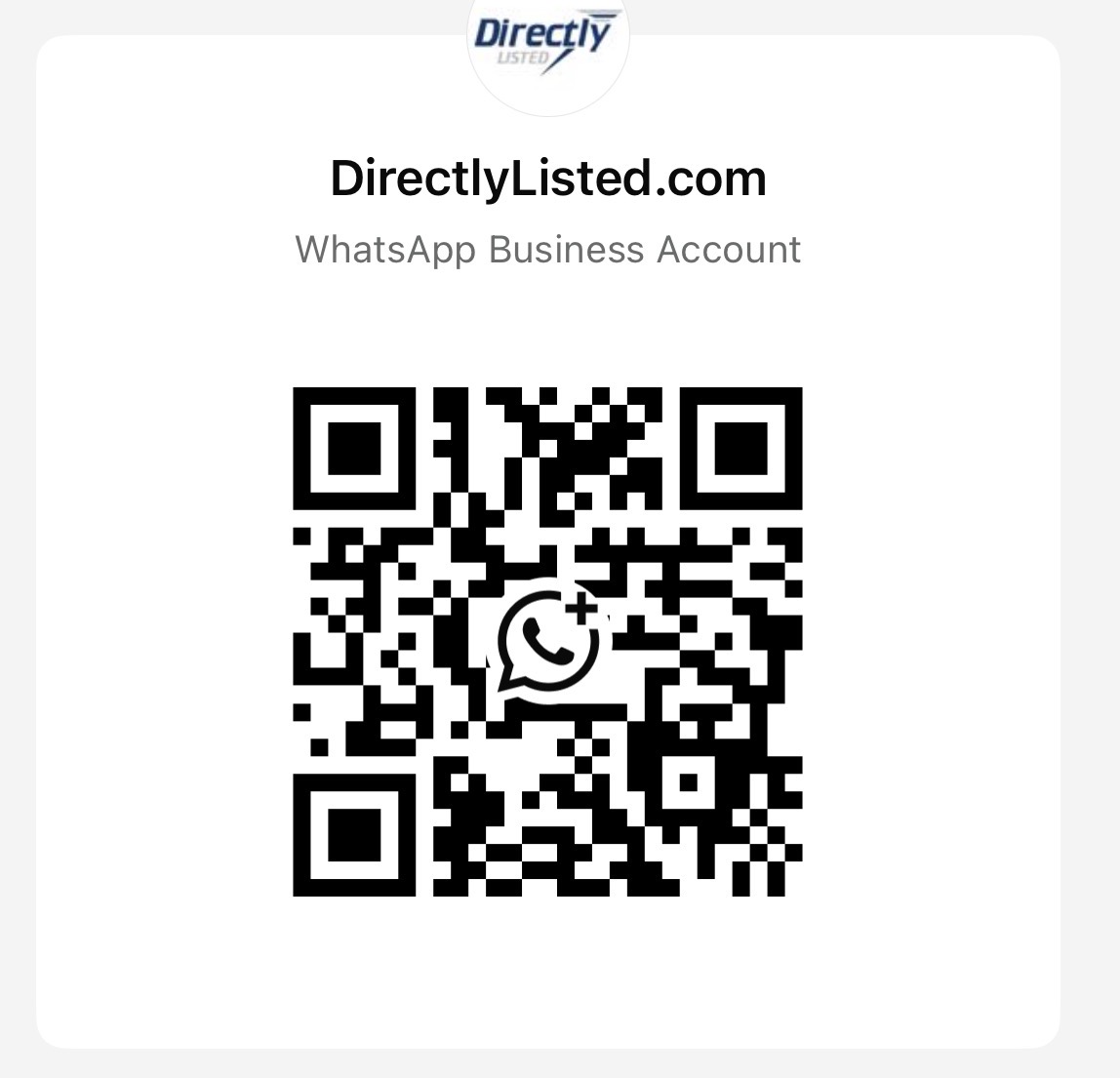 Scan this QR code to chat with Directly Listed on WhatsApp